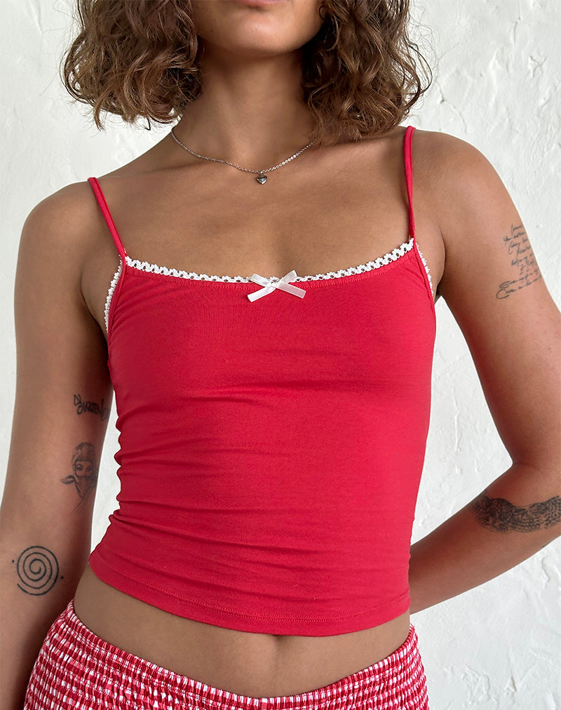 Image of Suna Vest Top in Tango Red with Ivory Trim