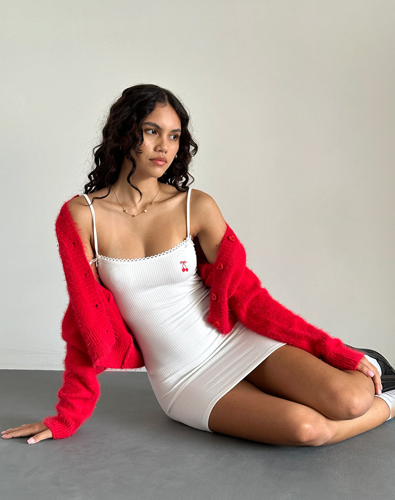 Image of Sunali Mini Dress in Off White with Cherry Emb