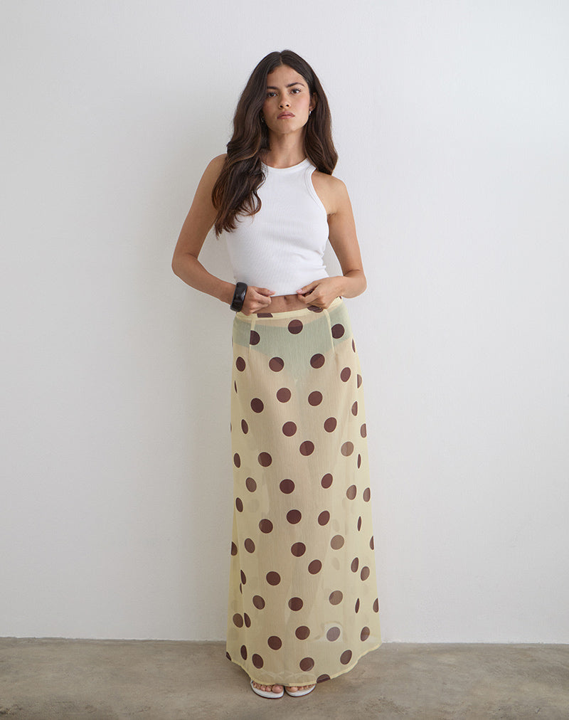 Image of Surina Maxi Skirt in Yellow with Irregular Polka Brown