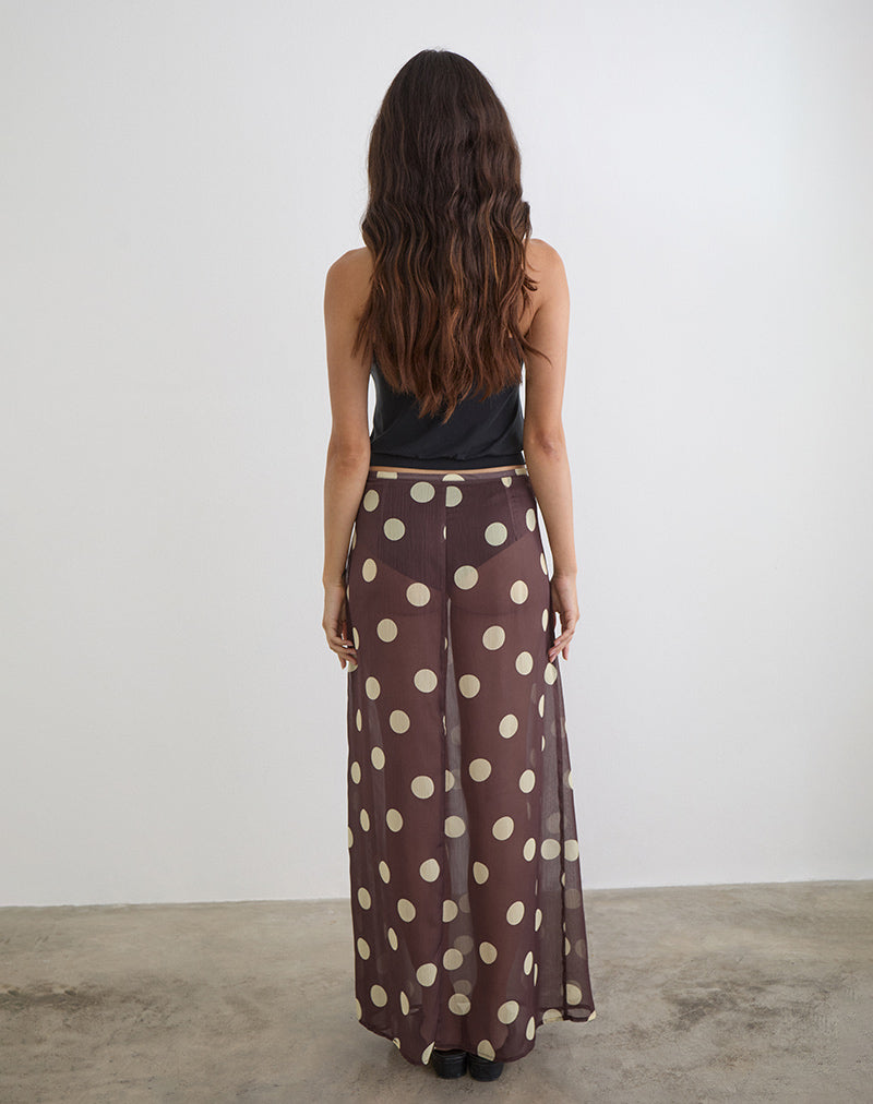 Image of Surina Maxi Skirt in Brown with Irregular Polka Yellow
