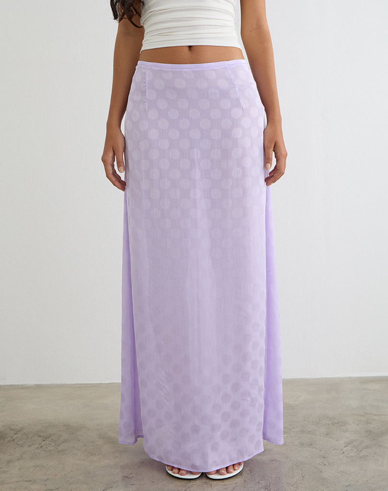 Surina Maxi Skirt in Chiffon Lilac Polka Dot