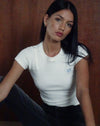 Image of Suti Ribbed Tee in Off White with Blue Bow M Embroidery