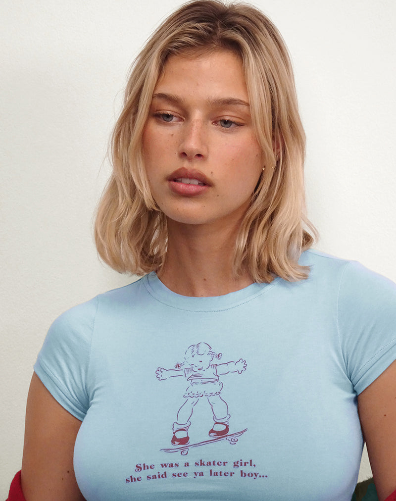 Image of Sutin Baby Tee in Nantucket Blue with Skater Girl Motif