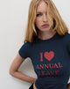 Image of Sutin Tee in Navy with Red I Love Annual Leave Graphic