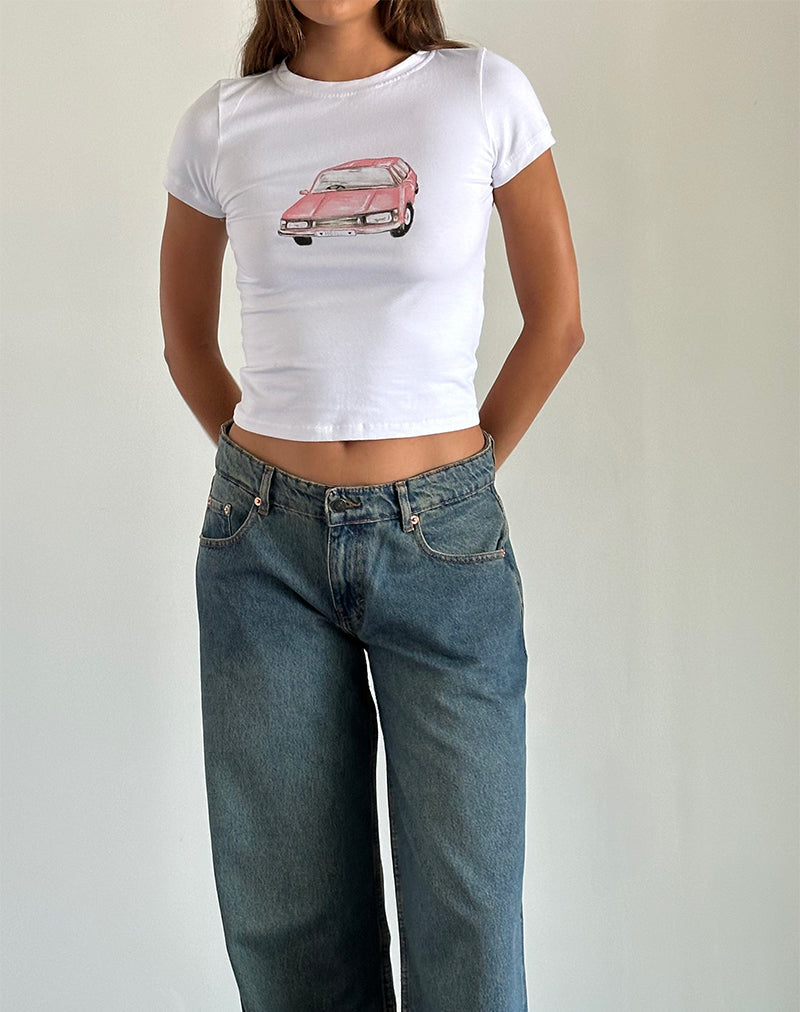 Image of Sutin Tee in White with Scribble Car Graphic