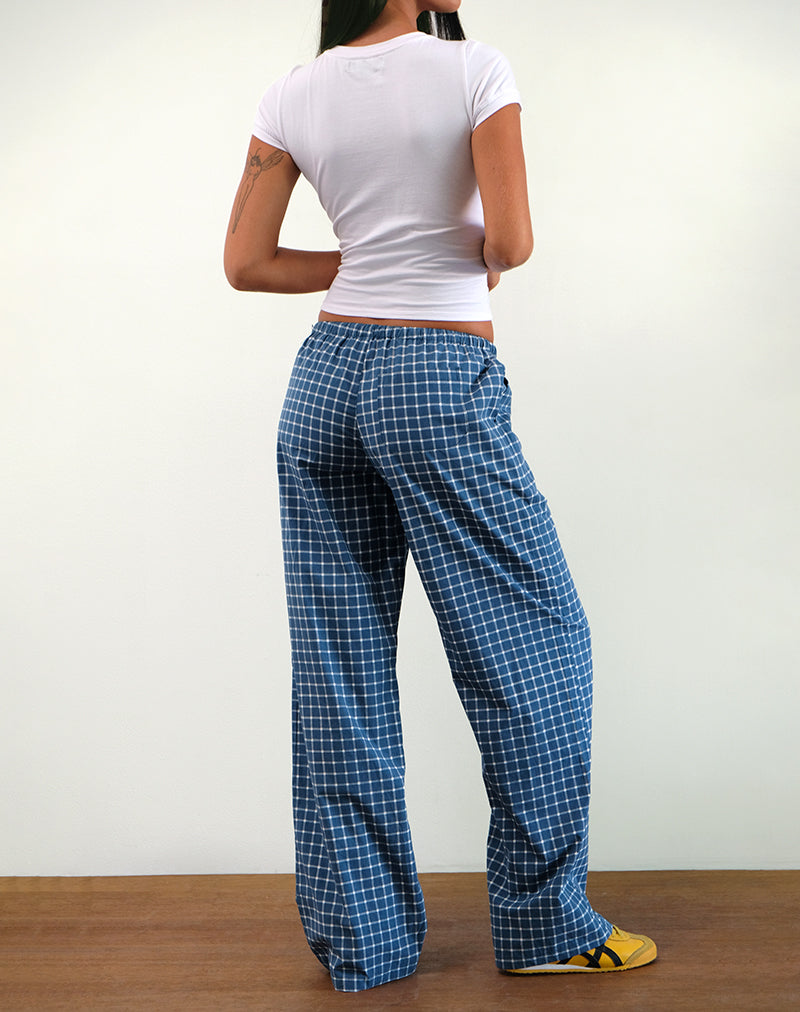 Image of Lirura Low Rise Trouser in Navy Tartan Poplin