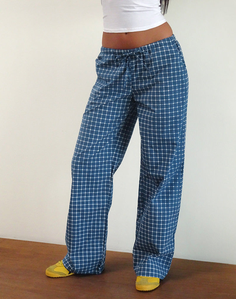 Image of Lirura Low Rise Trouser in Navy Tartan Poplin