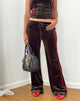 Image of Belita Trosuers in Brown Velour with Red Side Stripe