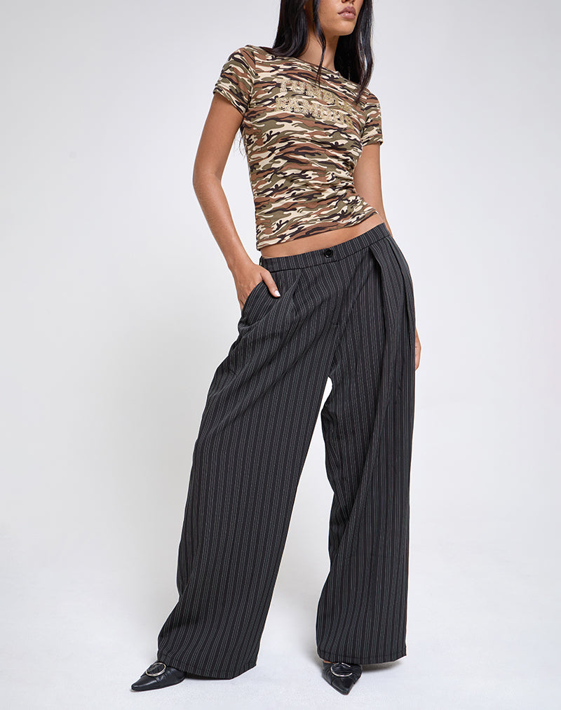 Syra Pleated Trousers in Pinstripe Black