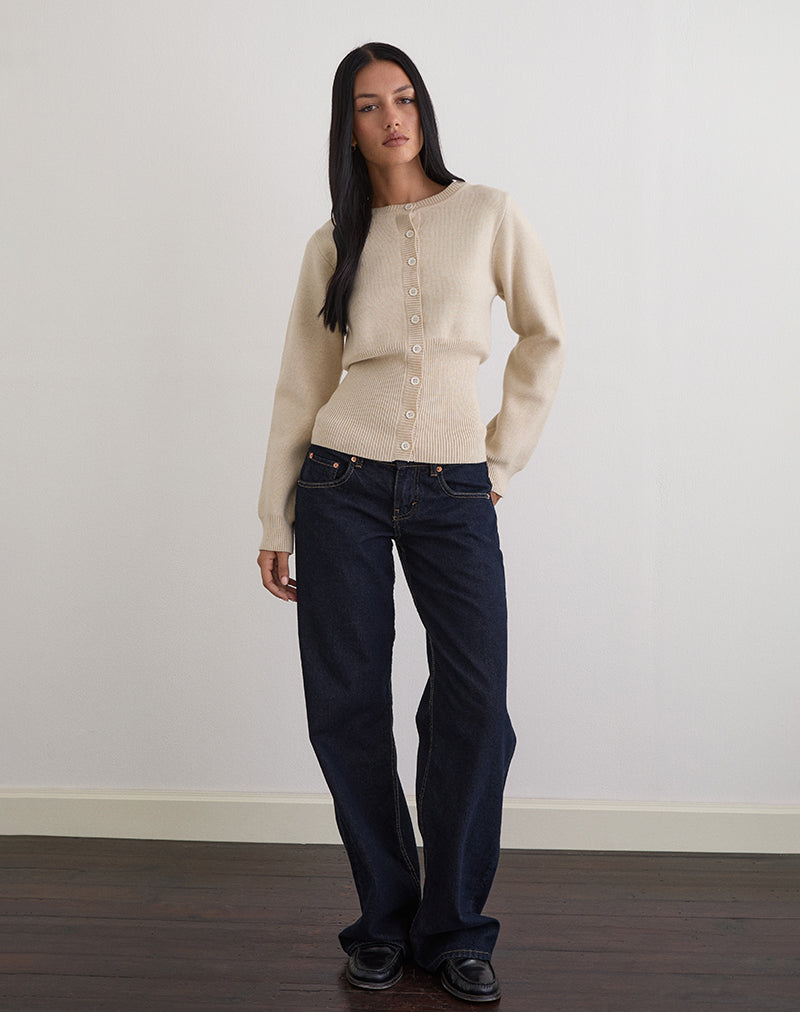 Subra Long Sleeve Ribbed Hem Cardigan in Ivory