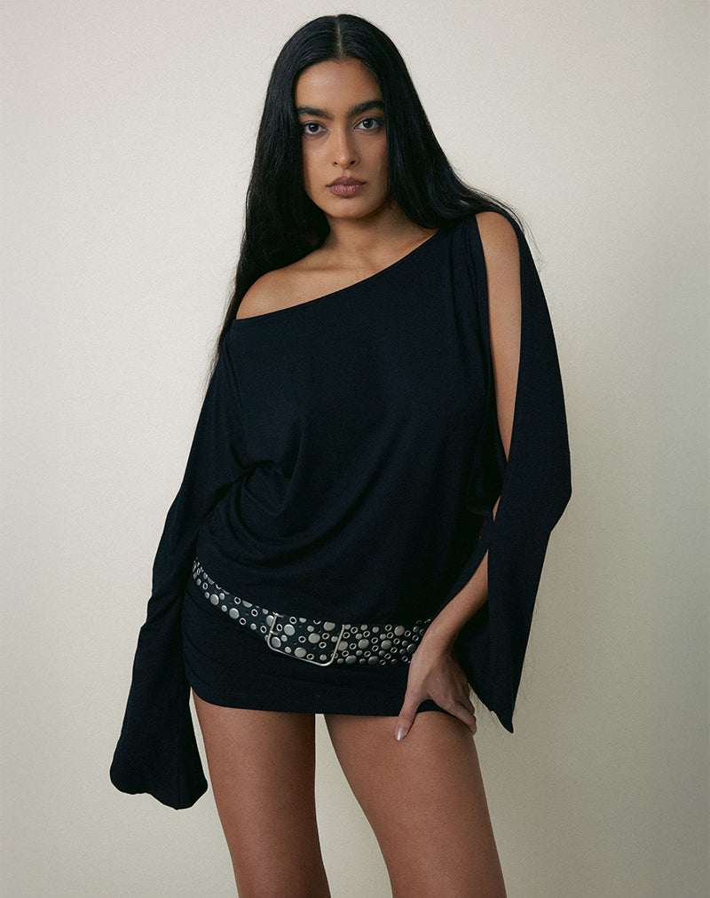motel rocks long sleeve black dress Sevila Long Sleeve Mini Dress in Crinkle Black , Bodycon