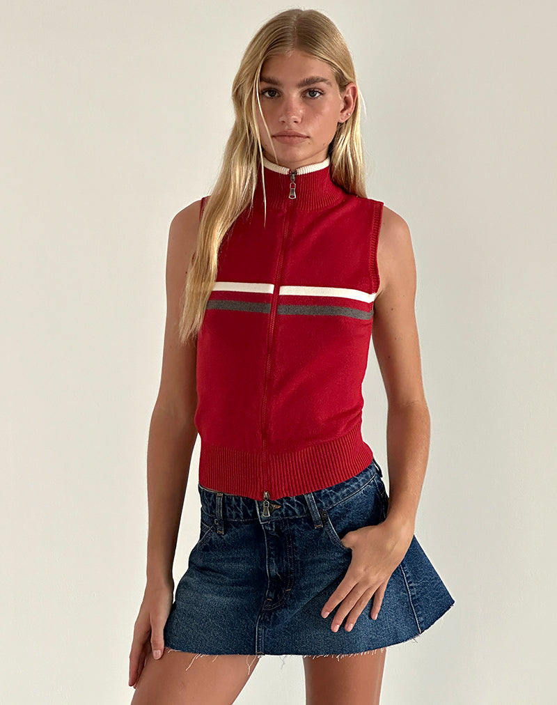 Red Sleeveless Knit Jacket | Tabeya – motelrocks-com-eur