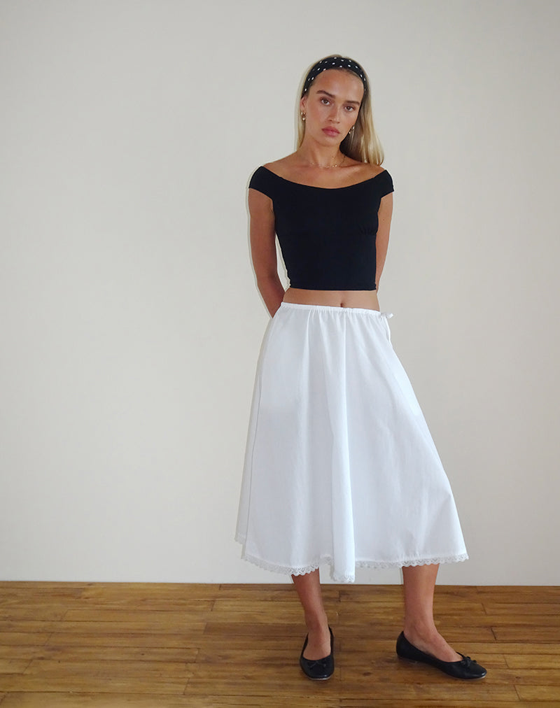 image of Taka Midi Skirt in Poplin White