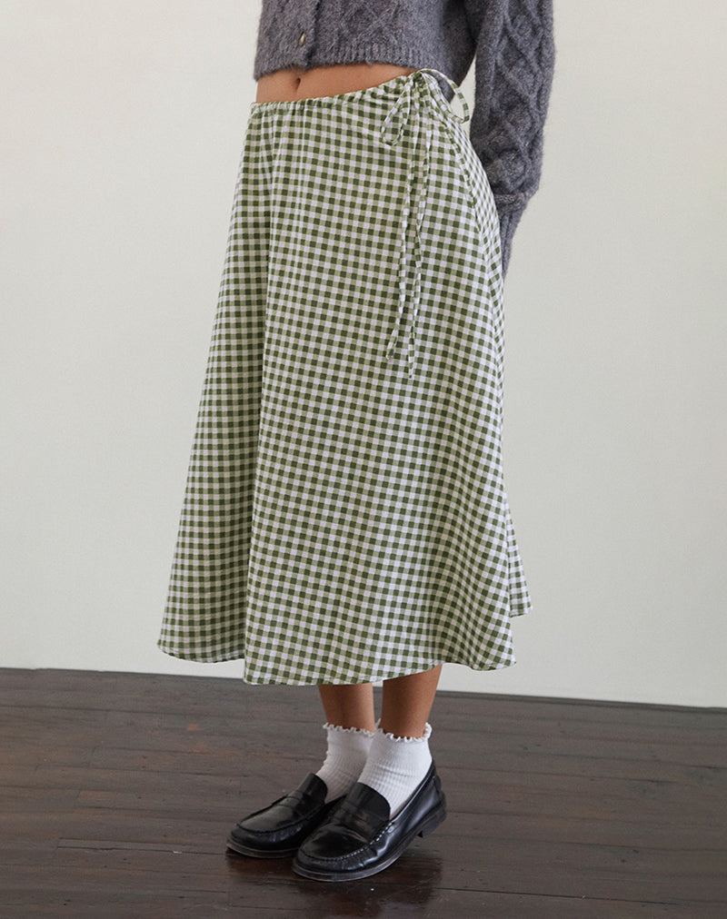 Takara Midi Skirt in Olive Gingham