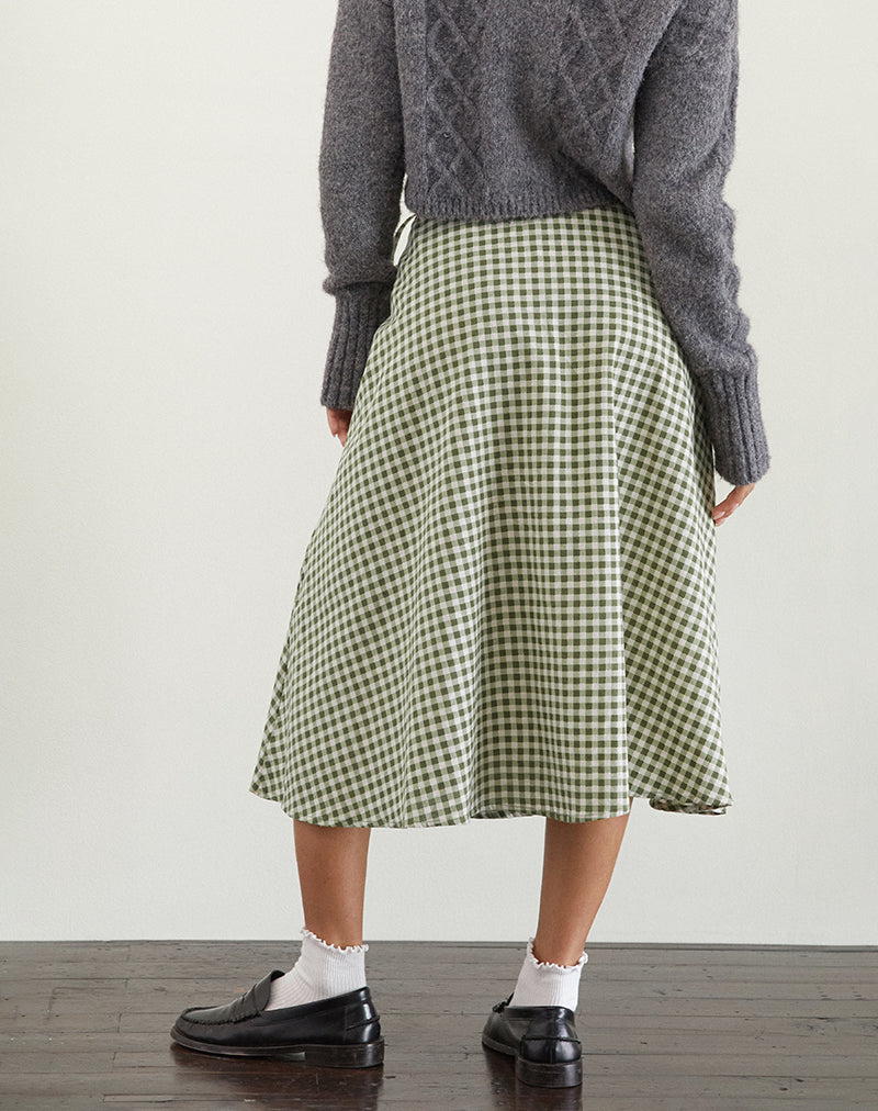 Image of Takara Midi Skirt in Olive Gingham