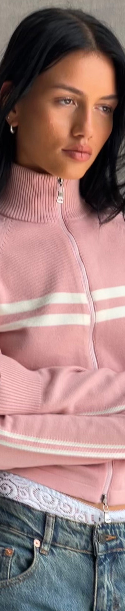 Image of Talisa Sporty Zip Through Jacket in Knit Pink