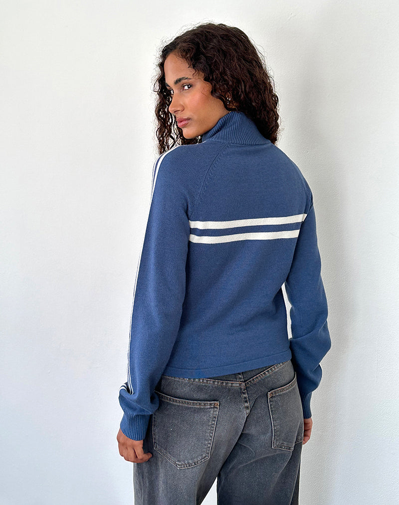 Image of Talisa Sporty Zip Through Jacket In Navy with Ivory Stripes