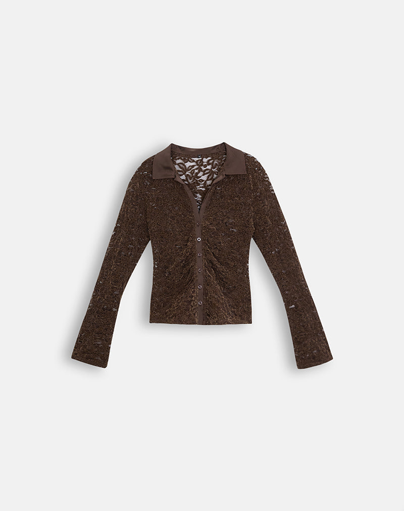 Image of Tamy Fitted Shirt in Lace Brown