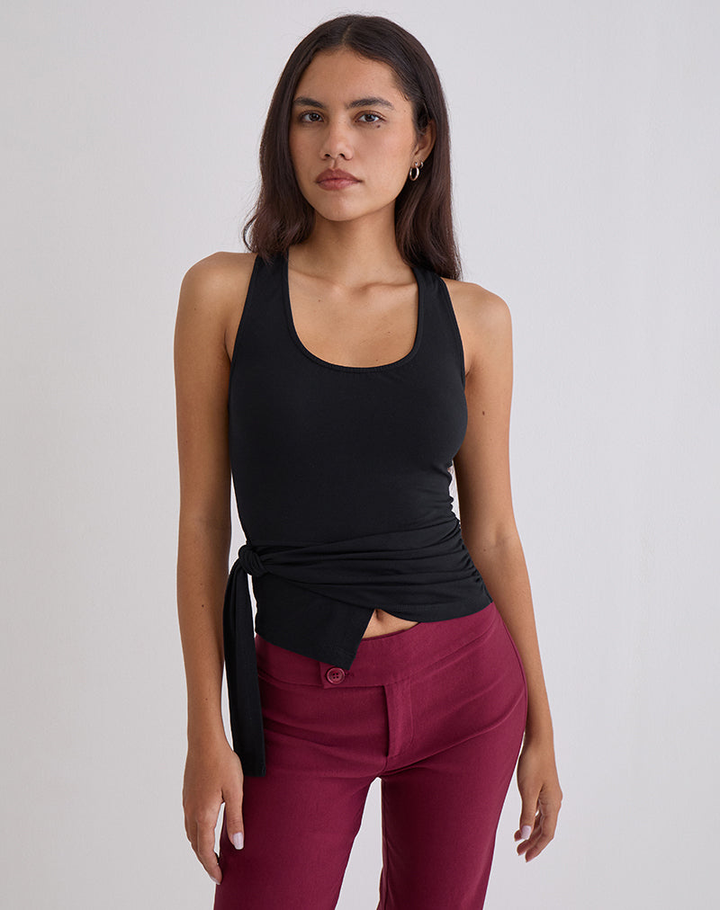 Tanzy Tie Top aus Jersey, schwarz