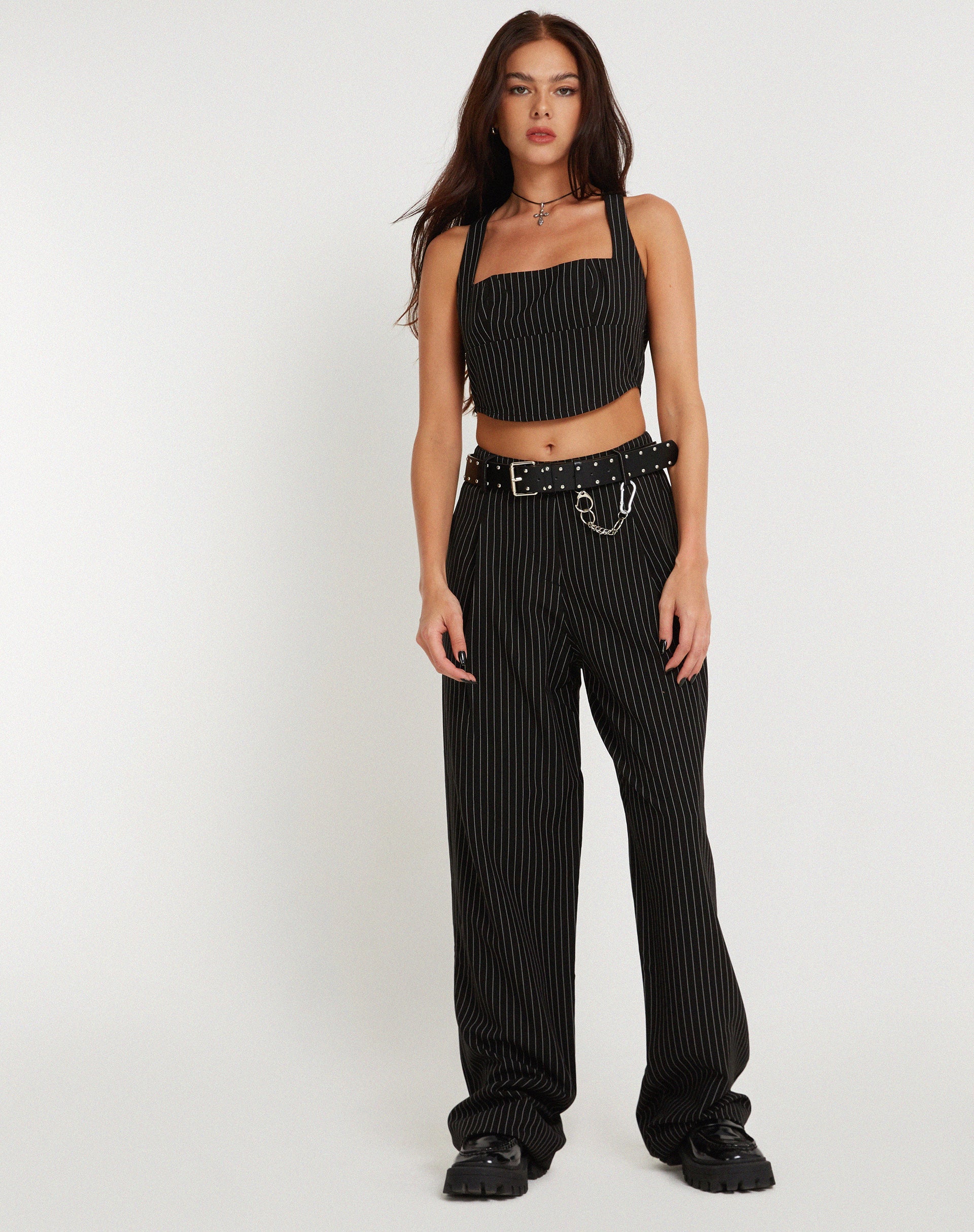 Image of Targun Crop Top in Pinstripe Black