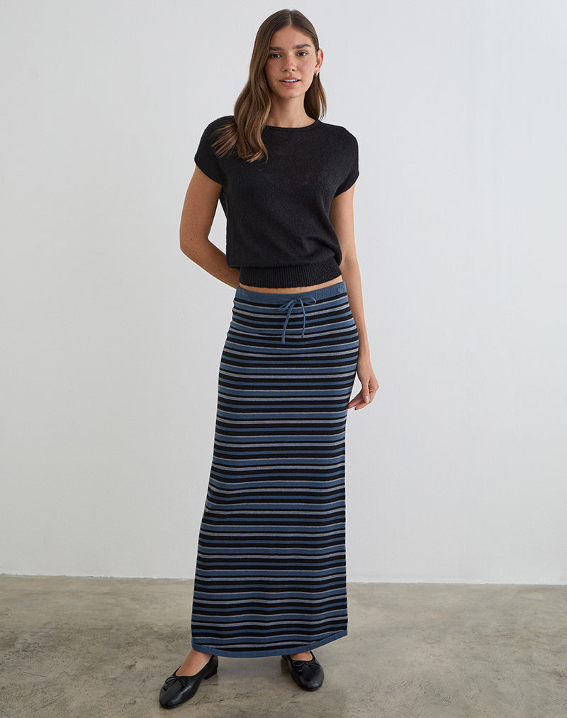 Image of Tarmina Maxi Skirt in Knit Stripe Blue and Grey