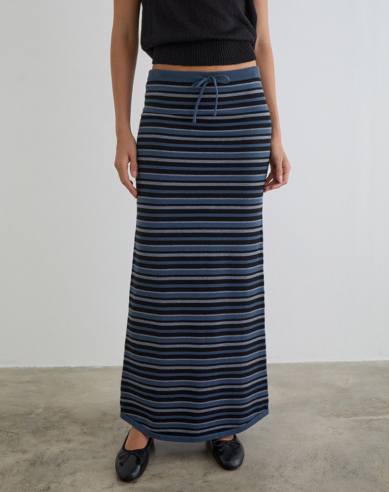 Tarmina Maxi Skirt in Knit Stripe Blue and Grey