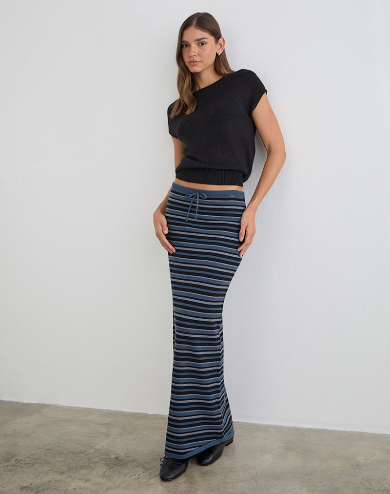Image of Tarmina Maxi Skirt in Knit Stripe Blue and Grey
