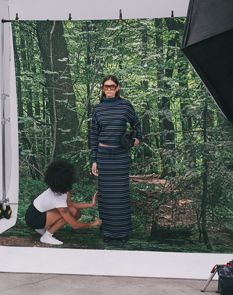 Image of Tarmina Maxi Skirt in Knit Stripe Blue and Grey