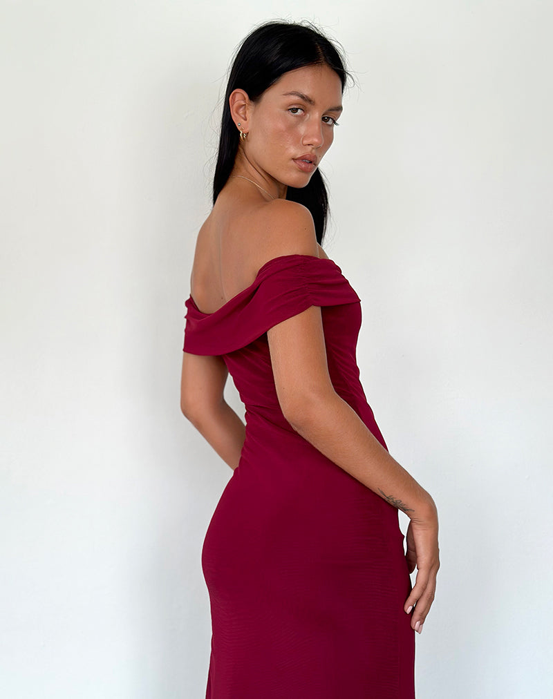 Burgundy 2025 bardot dress