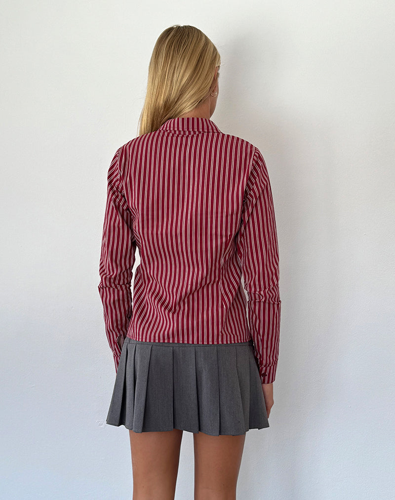 Image of Tarsi Fitted Shirt in Maroon Stripe