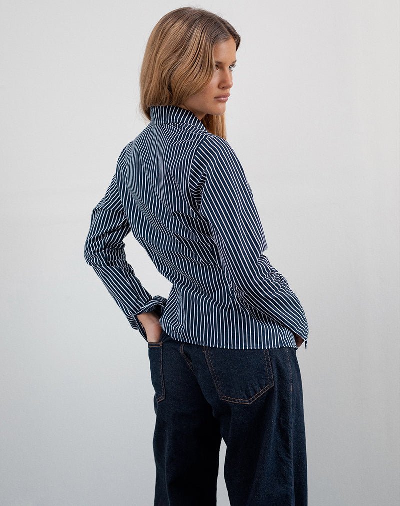 Image of Tarsi Fitted Shirt in Mono Stripe Navy