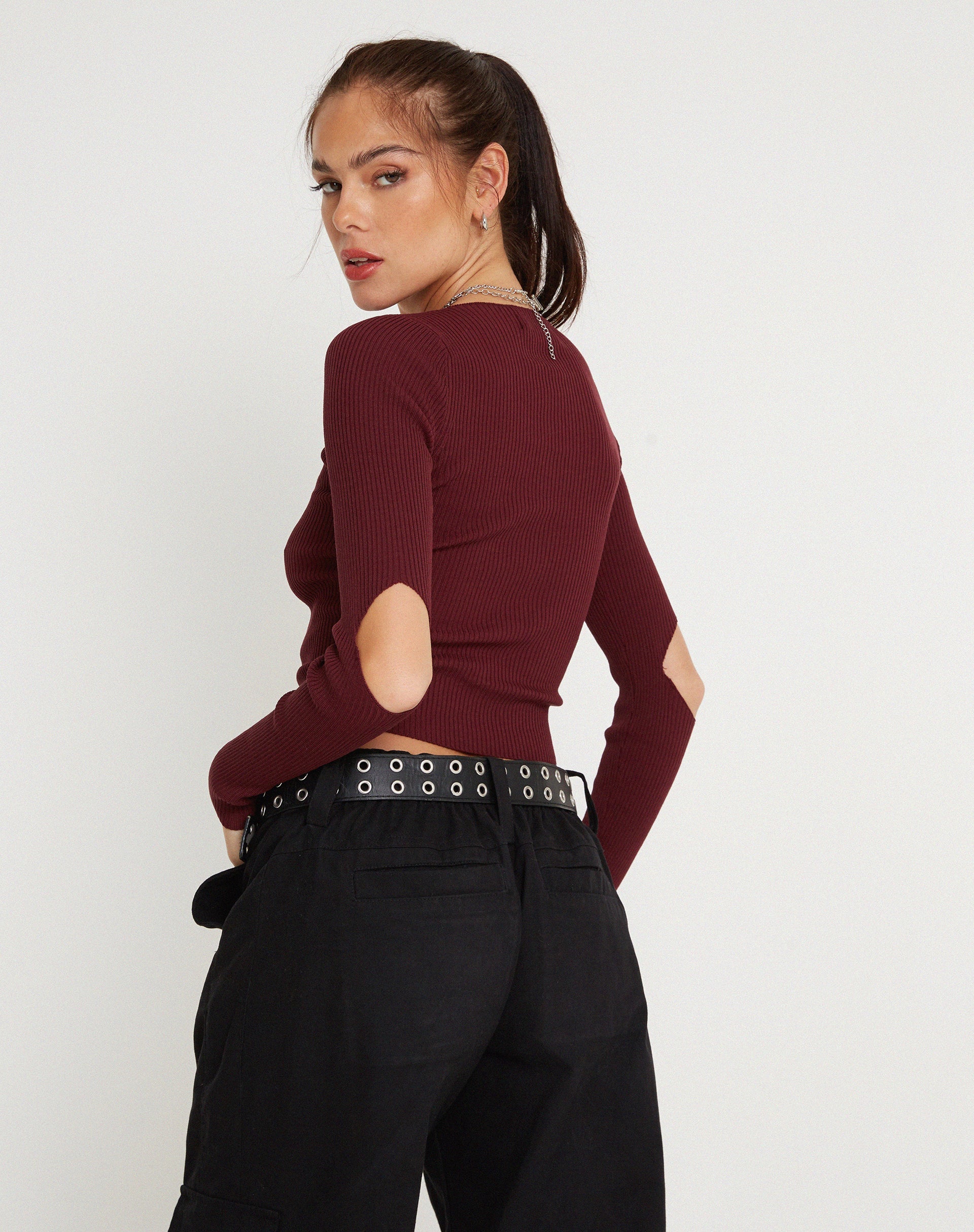 Image of Tayon Long Sleeve Crop Top in Marron