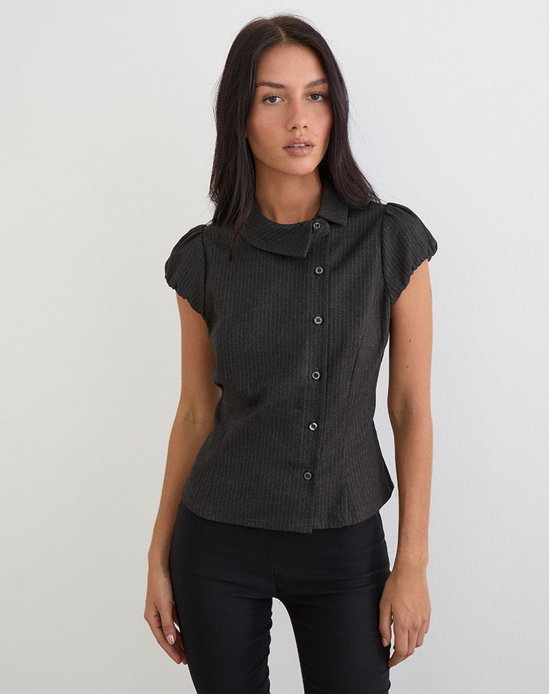 Image of Telese Asymmetric Shirt in Dusky Pinstripe Grey