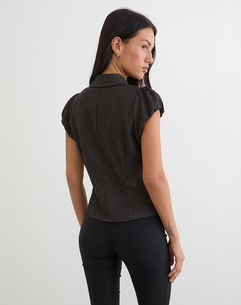 Image of Telese Asymmetric Shirt in Dusky Pinstripe Grey