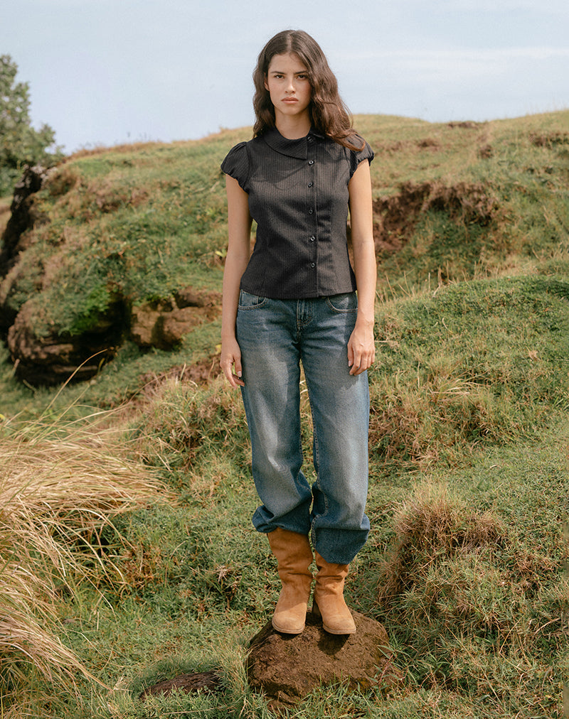 Image of Telese Asymmetric Shirt in Dusky Pinstripe Grey