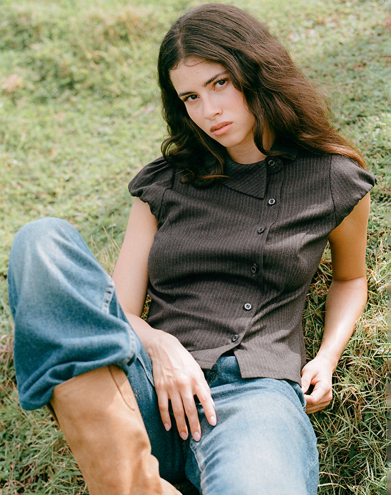 Telese Asymmetric Shirt in Dusky Pinstripe Grey