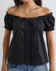 Image of Tempest Bardot Puff Sleeve Top in Poplin Black