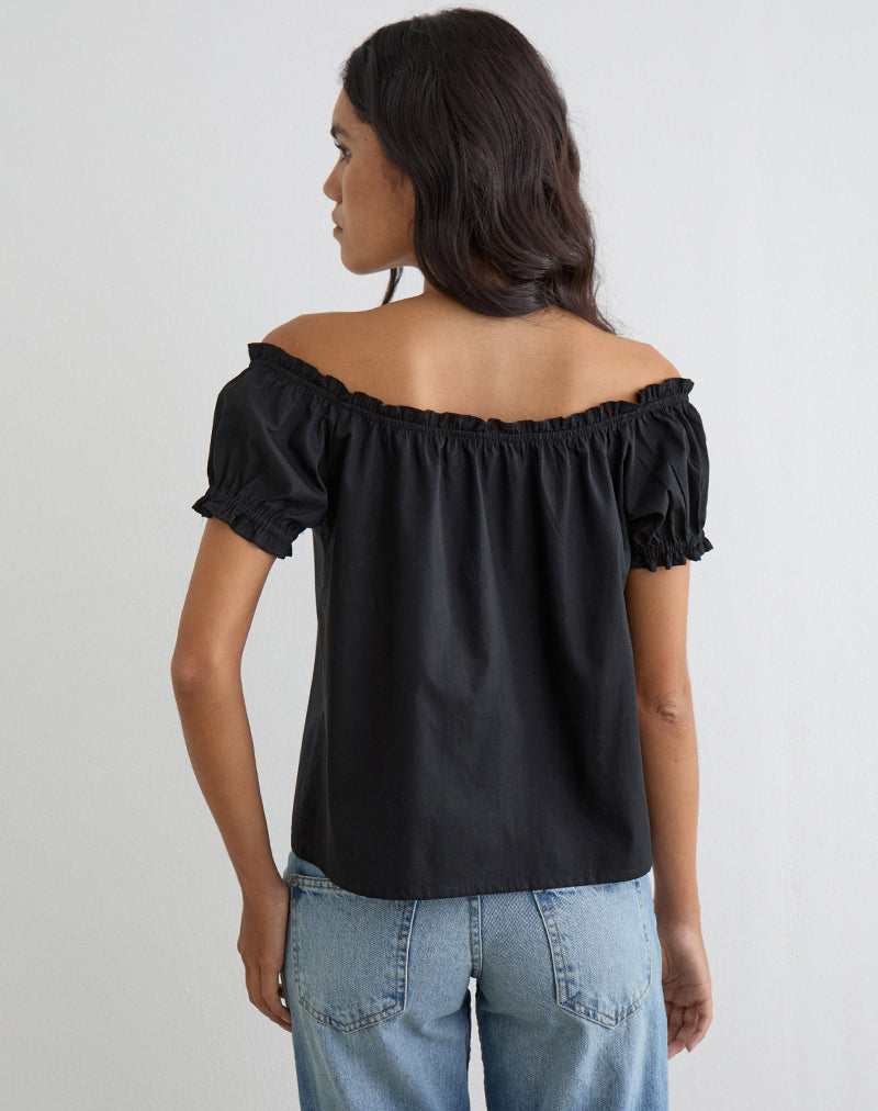 Image of Tempest Bardot Puff Sleeve Top in Poplin Black