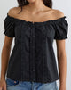 Image of Tempest Bardot Puff Sleeve Top in Poplin Black