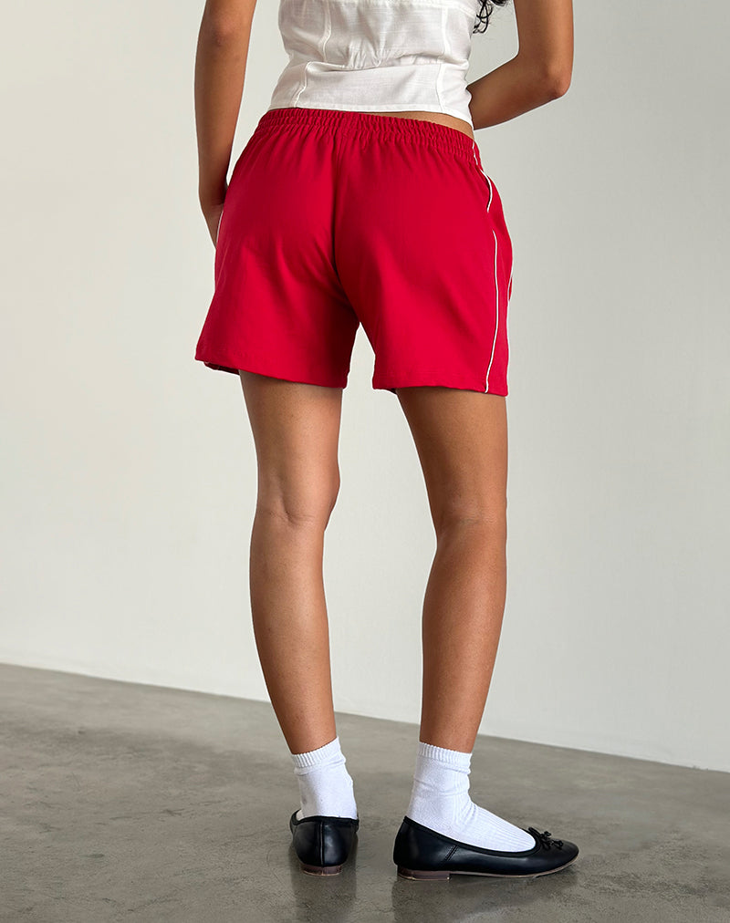 image of Thera Shorts in Tango Red with Off White Piping and M Emb