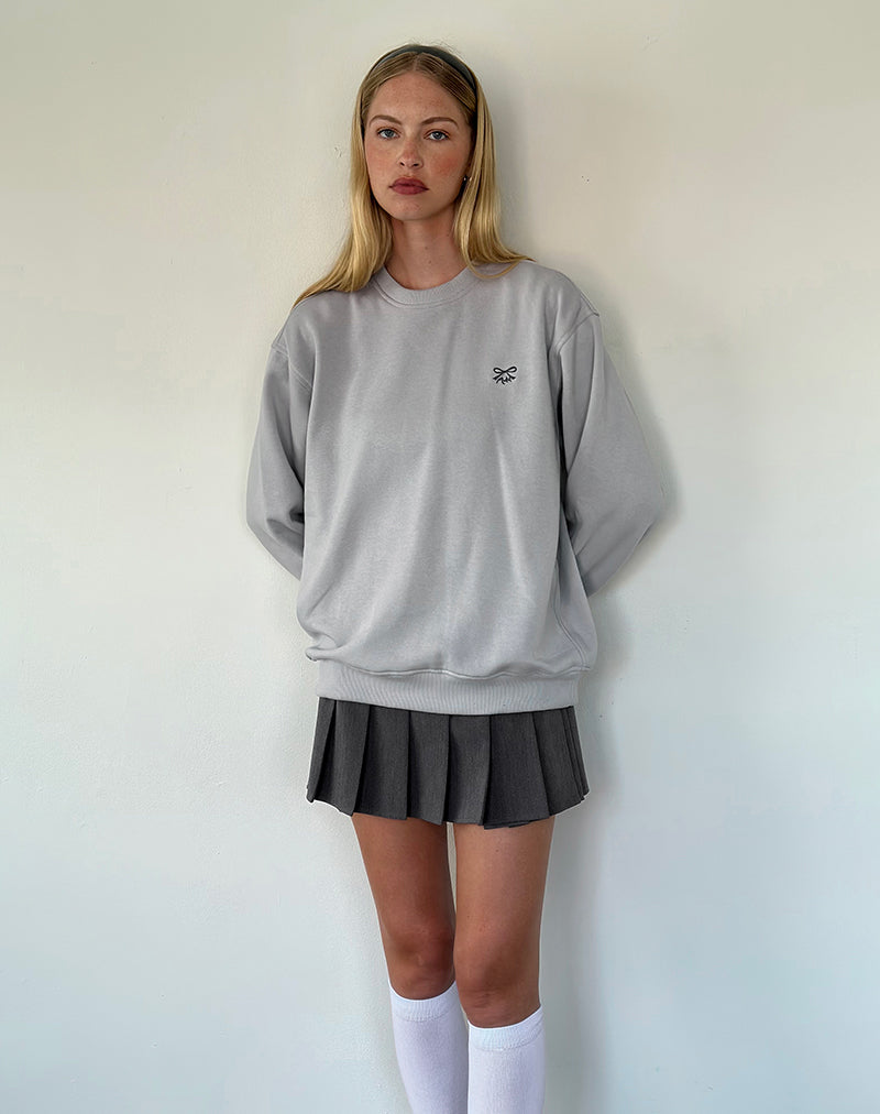 Tillie Sweatshirt in Lunar Rock with Ocean Storm Bow Embroidery