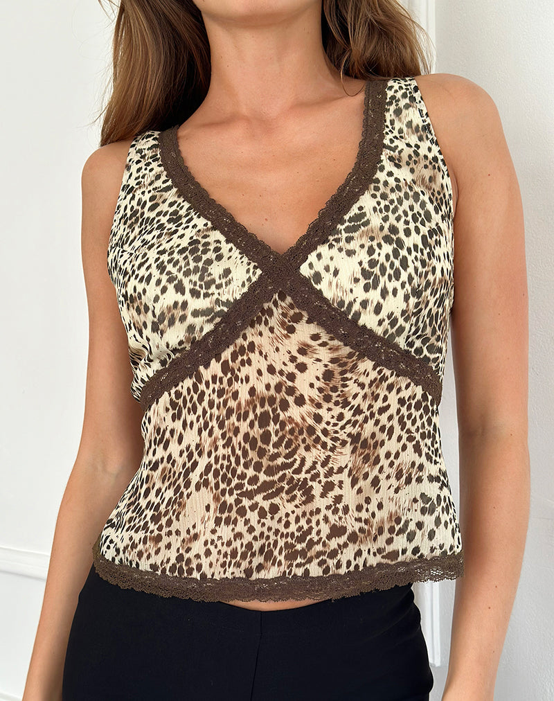 Timmy Top in Wild Leopard with Brown Lace