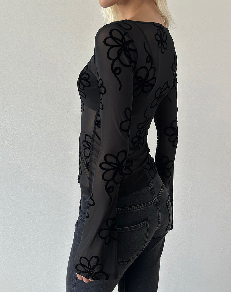 Image of Tineko Long Sleeve Top in Doodle Flock Black