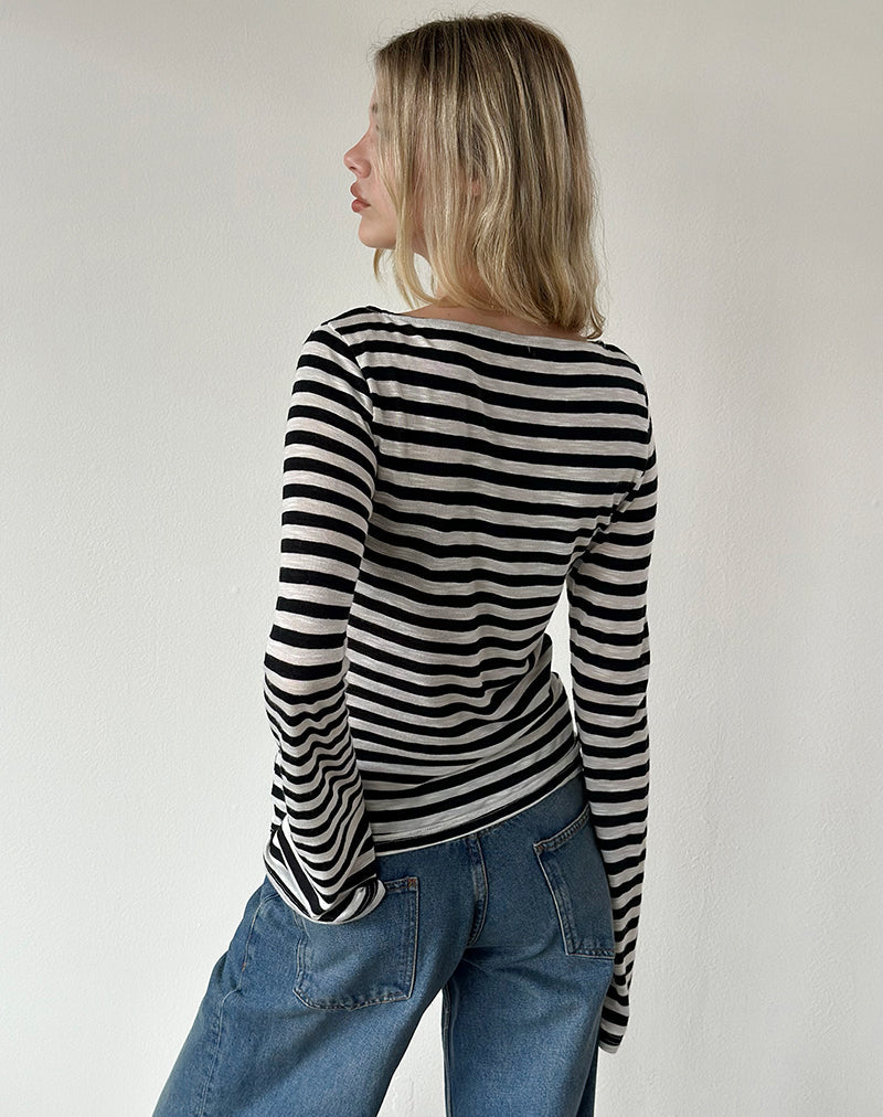 Image of Tineko Long Sleeve Top in Sheer Jersey Black and White Stripe