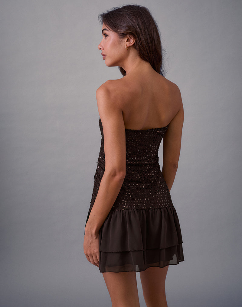 Image of Tinosa Corset Dress in Ruffle Sequin Brown