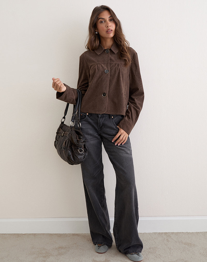 Image of Toba Collared Jacket in Corduroy Dark Brown