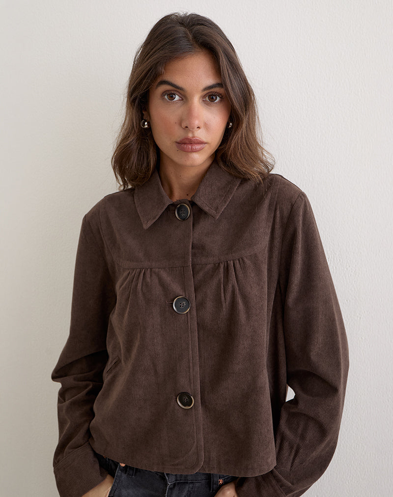 Image of Toba Collared Jacket in Corduroy Dark Brown