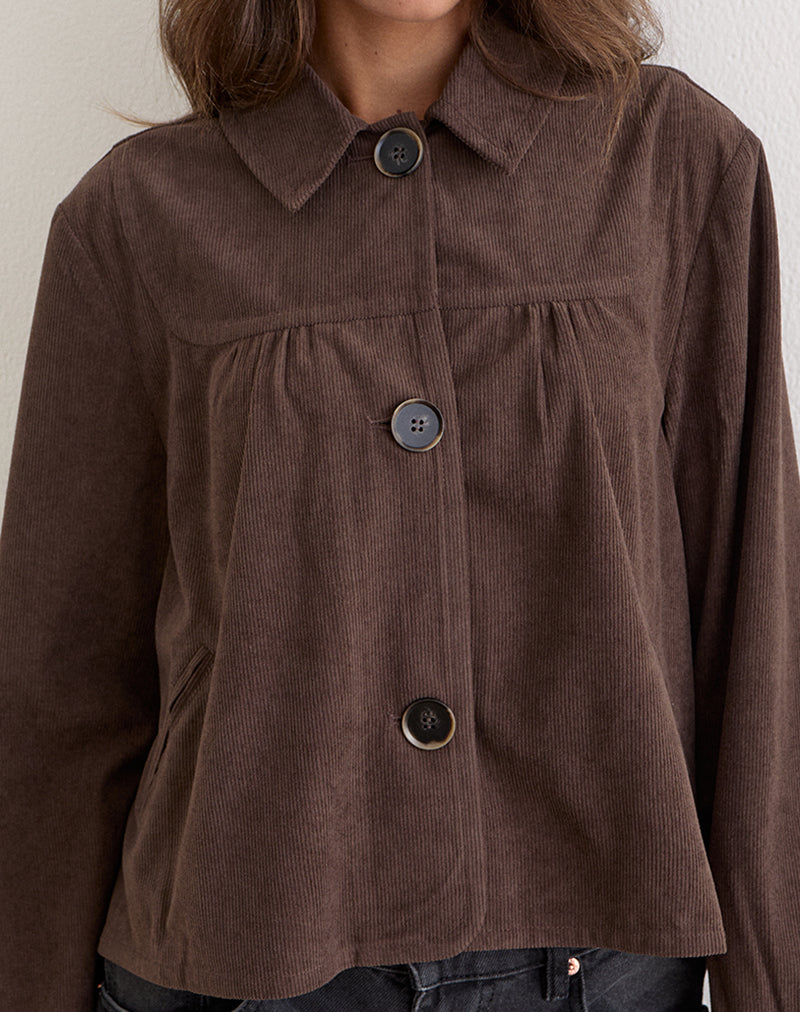 Image of Toba Collared Jacket in Corduroy Dark Brown