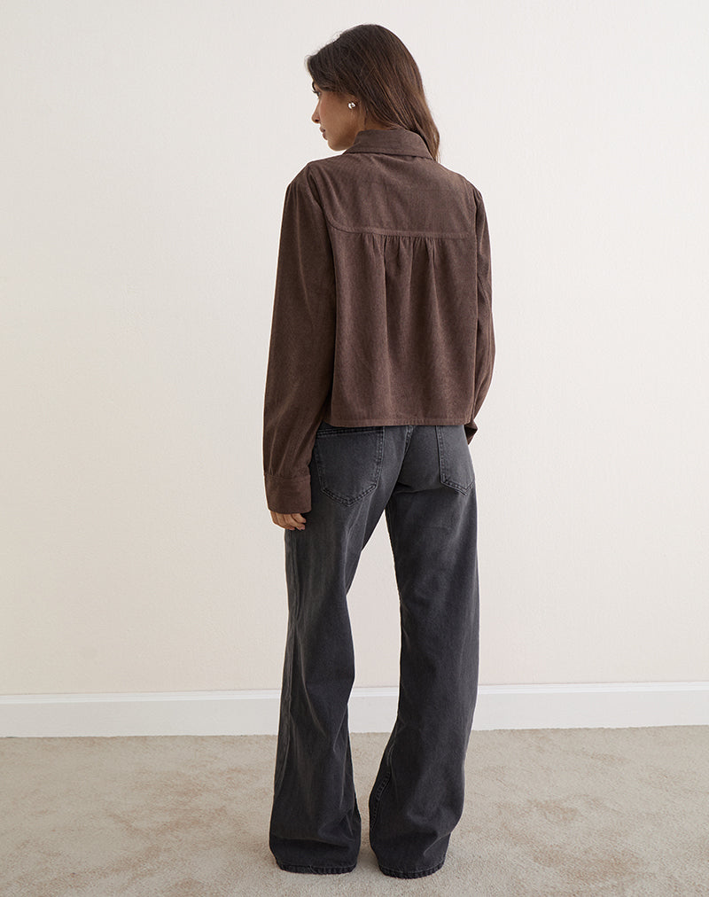 Image of Toba Collared Jacket in Corduroy Dark Brown