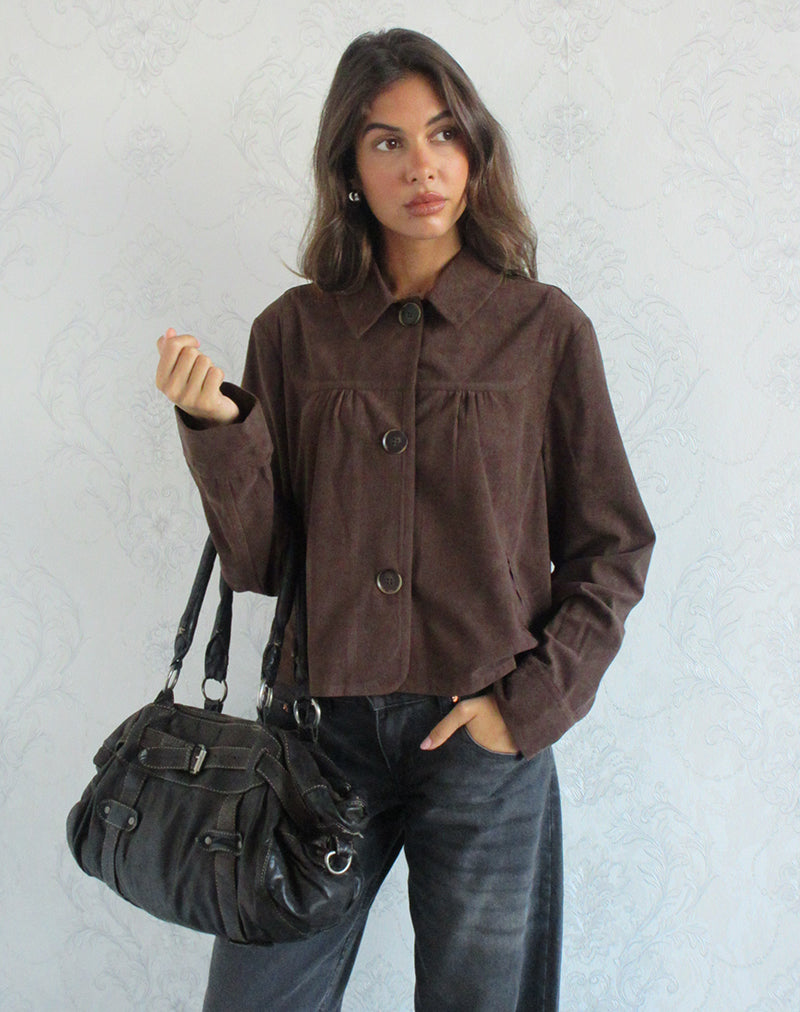 Image of Toba Collared Jacket in Corduroy Dark Brown